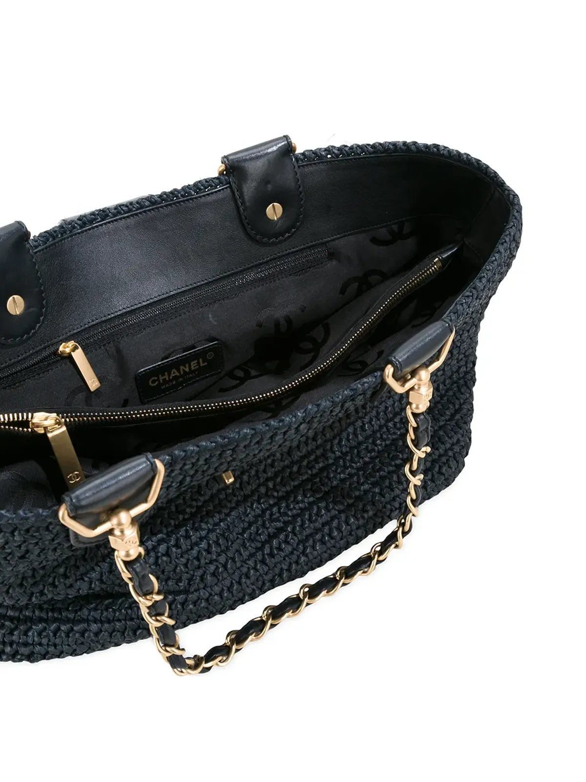 CHANEL ビンテージ ラフィア編み トートバッグ（ブラック） - 画像5
