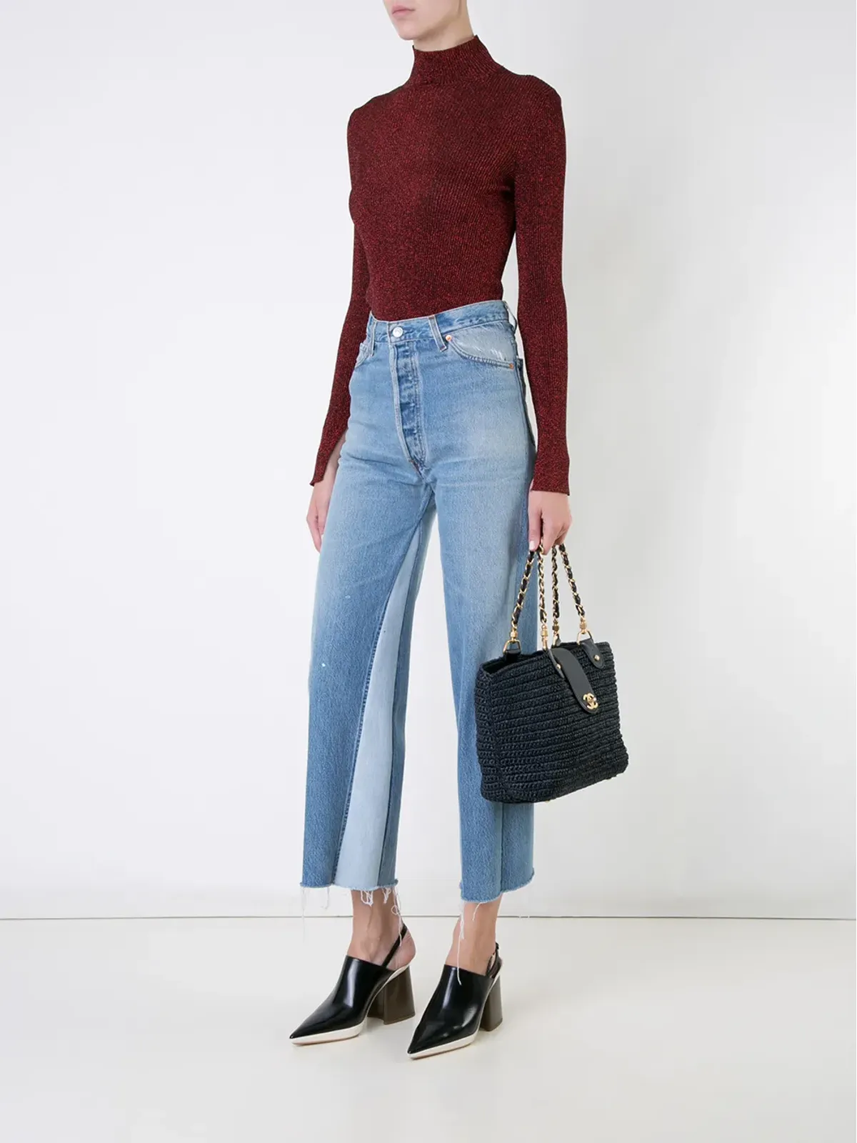 CHANEL ビンテージ ラフィア編み トートバッグ（ブラック） - 画像2