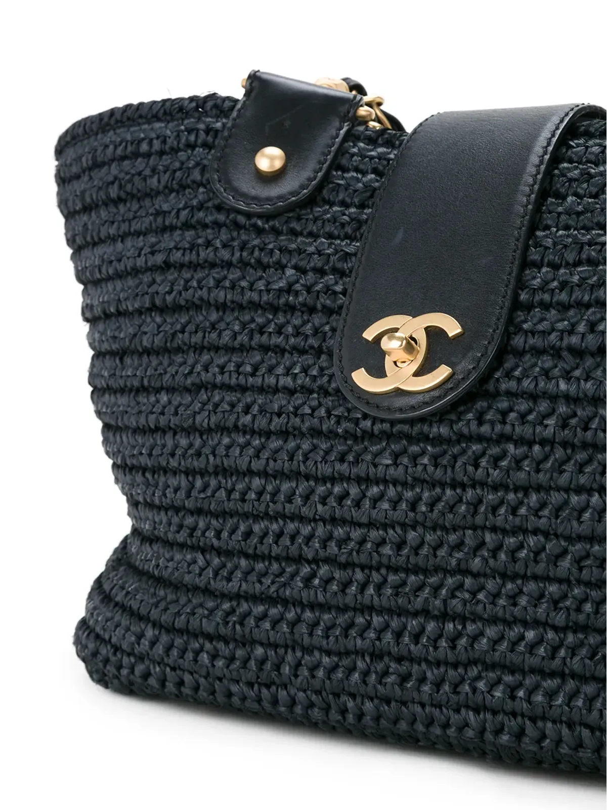 CHANEL ビンテージ ラフィア編み トートバッグ（ブラック） - 画像4