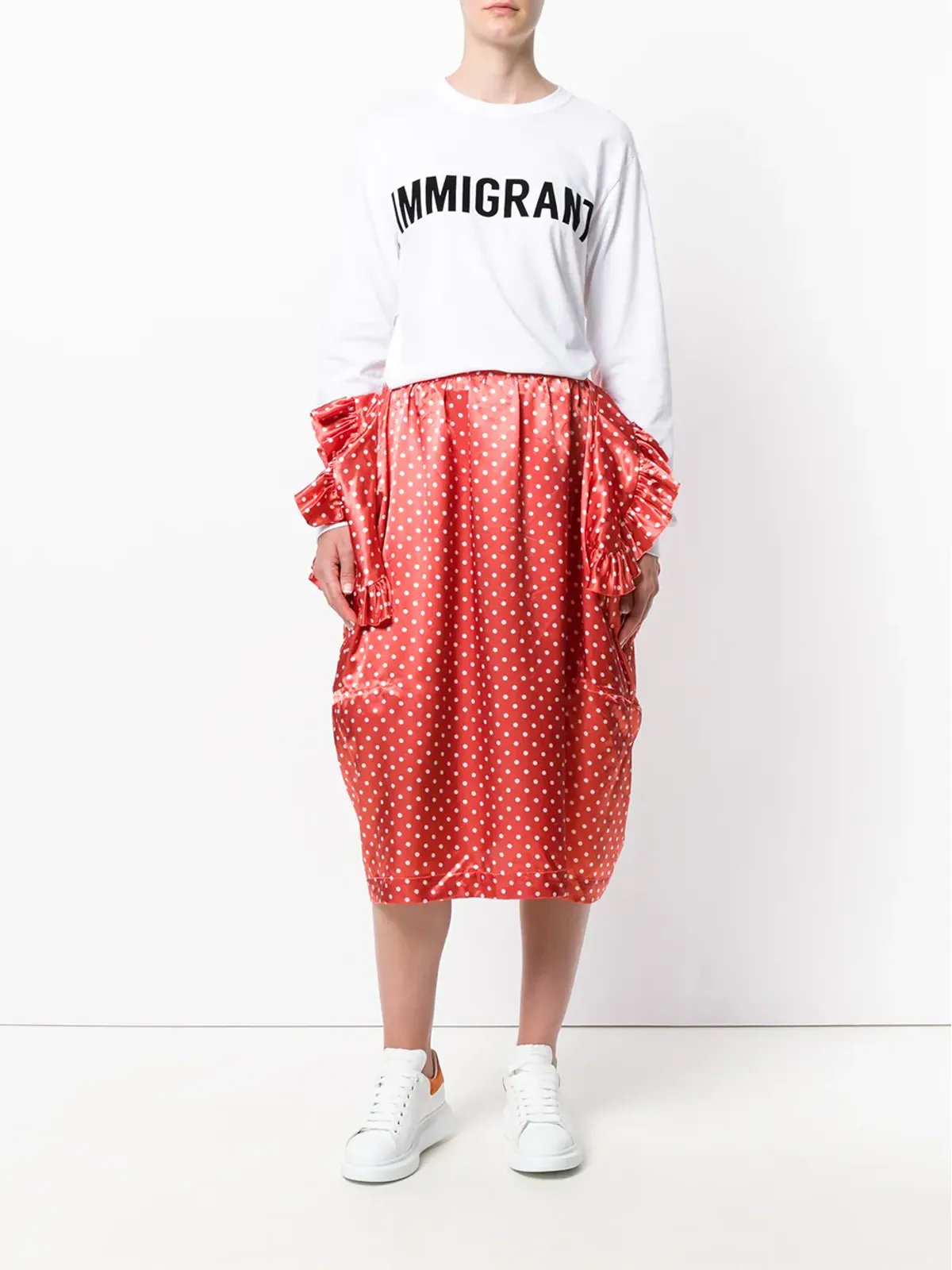 Comme Des Garçons Pre-Owned デコンストラクション風フリル付きドット柄スカート - 画像2