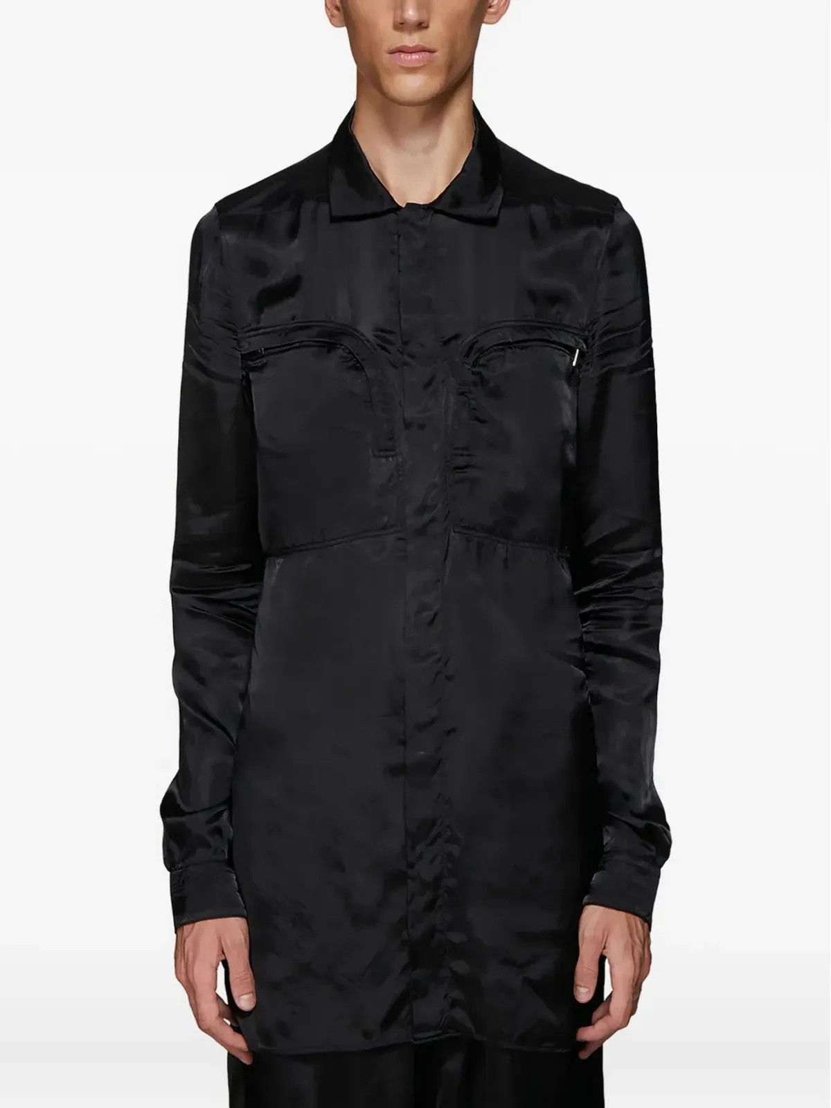 Rick Owens カットアウェイカラーシャツ（ブラック） - 画像1