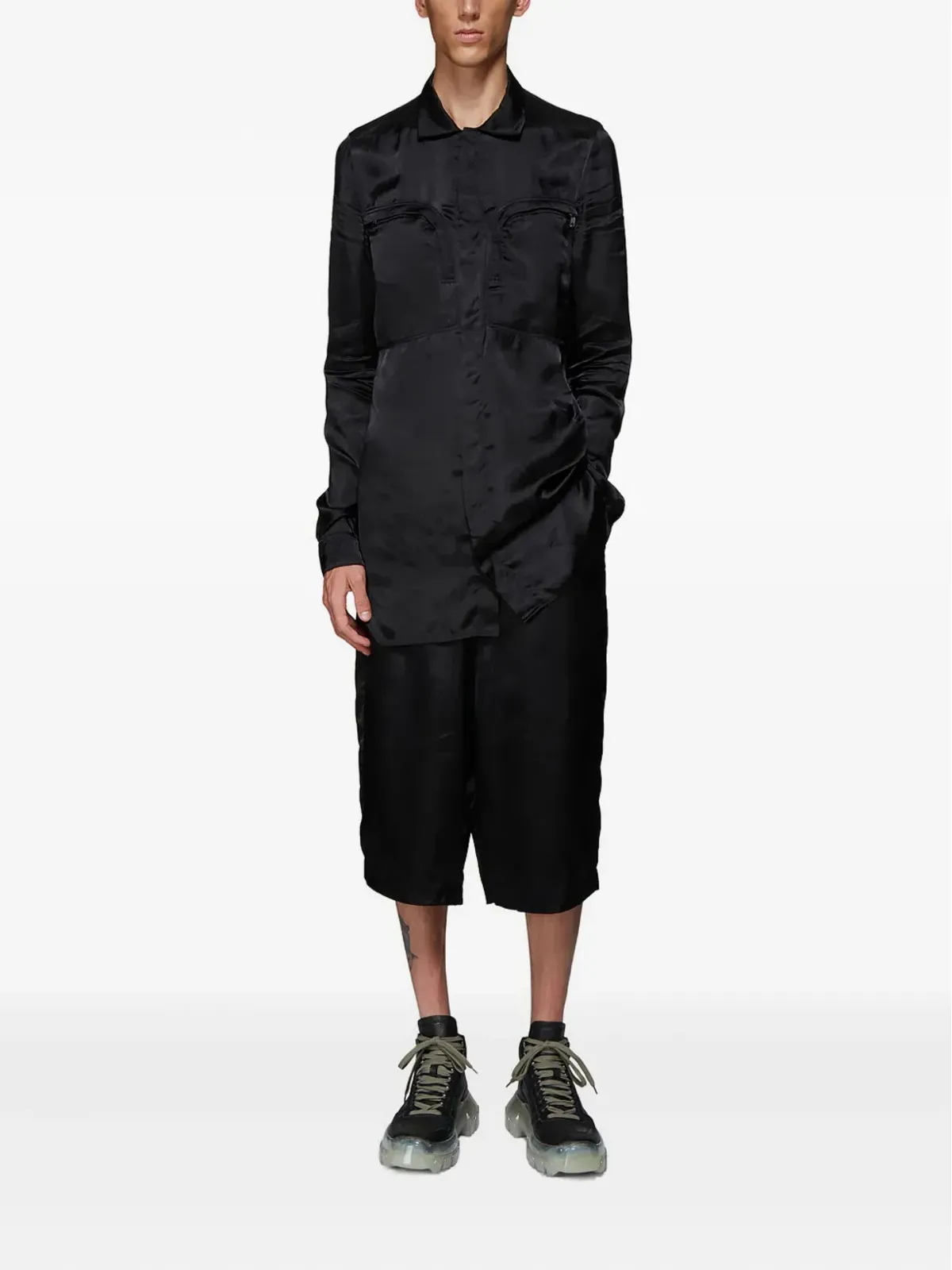 Rick Owens カットアウェイカラーシャツ（ブラック） - 画像2