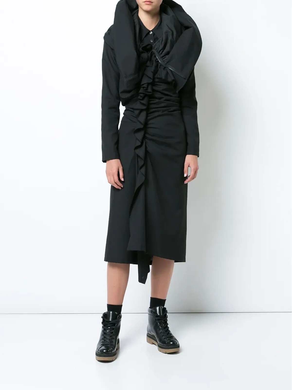 Yohji Yamamoto ギャザードレス - ブラック - 画像2