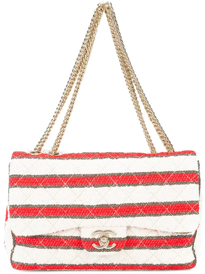 CHANEL Pre-Owned CHANEL Pre-Owned ストライプツイード シングルフラップバッグ レッドの商品画像