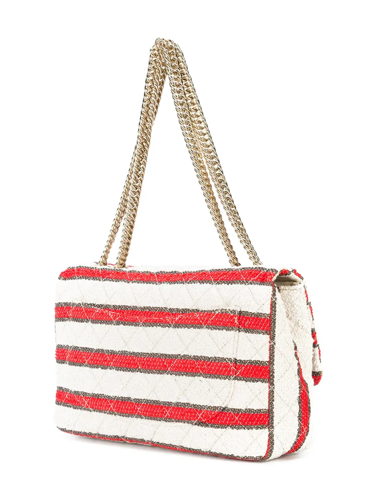 CHANEL Pre-Owned ストライプツイード シングルフラップバッグ レッド - 画像3