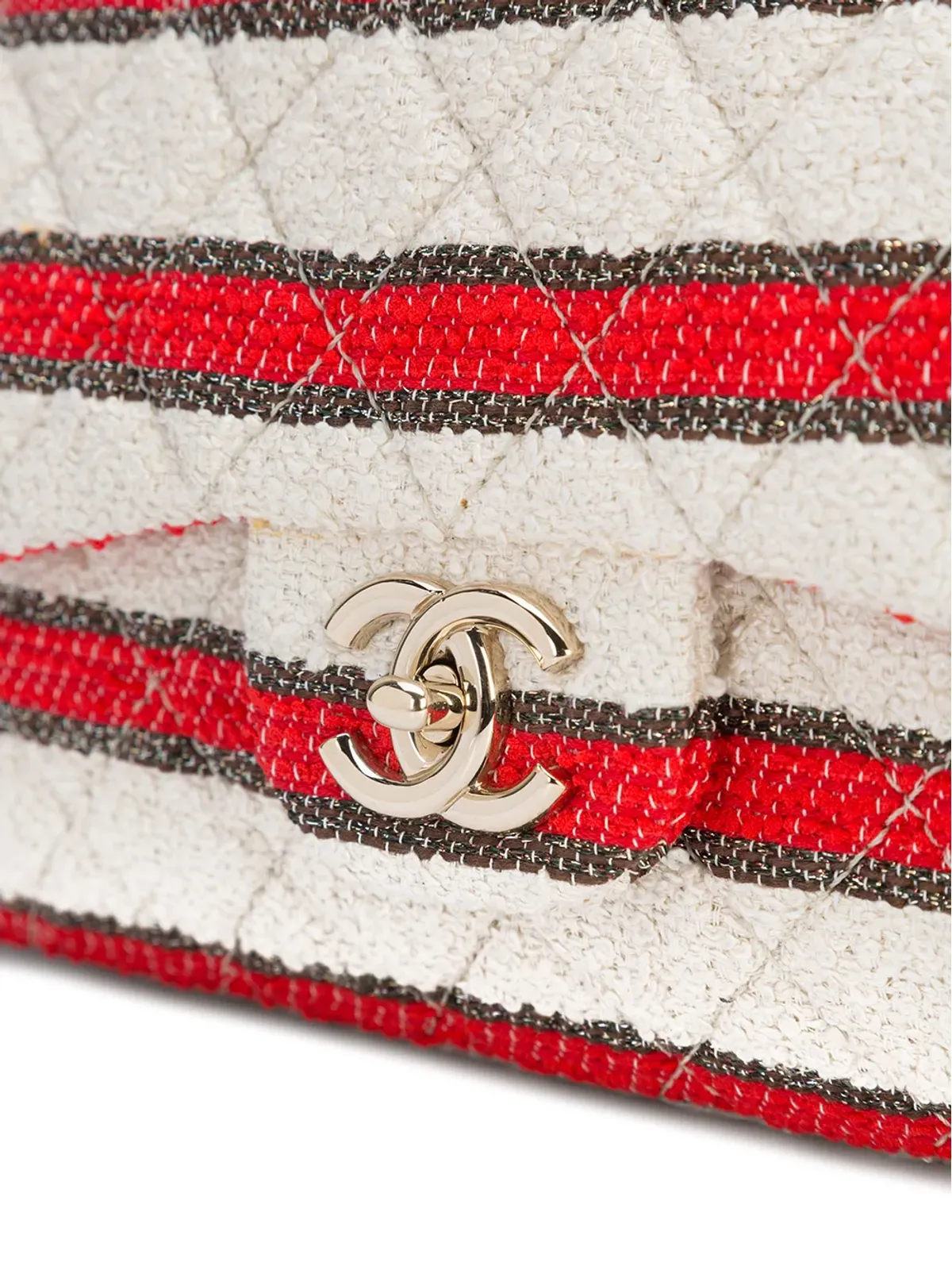 CHANEL Pre-Owned ストライプツイード シングルフラップバッグ レッド - 画像4