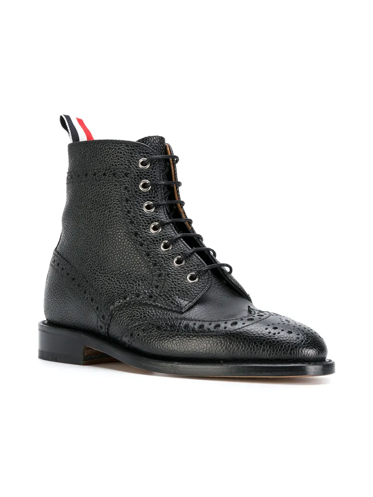 Thom Browne ウィングチップブローグブーツ レザーソール ブラック ペブルグレイン - 画像2