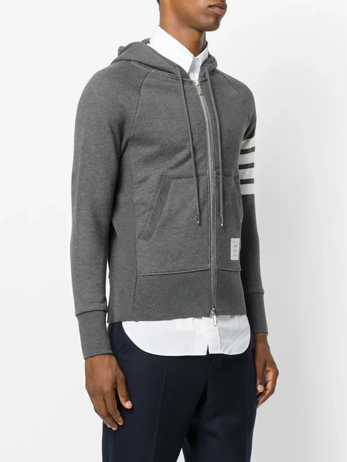 Thom Browne エンジニアード 4-Bar ジップアップフーディ グレー - 画像3