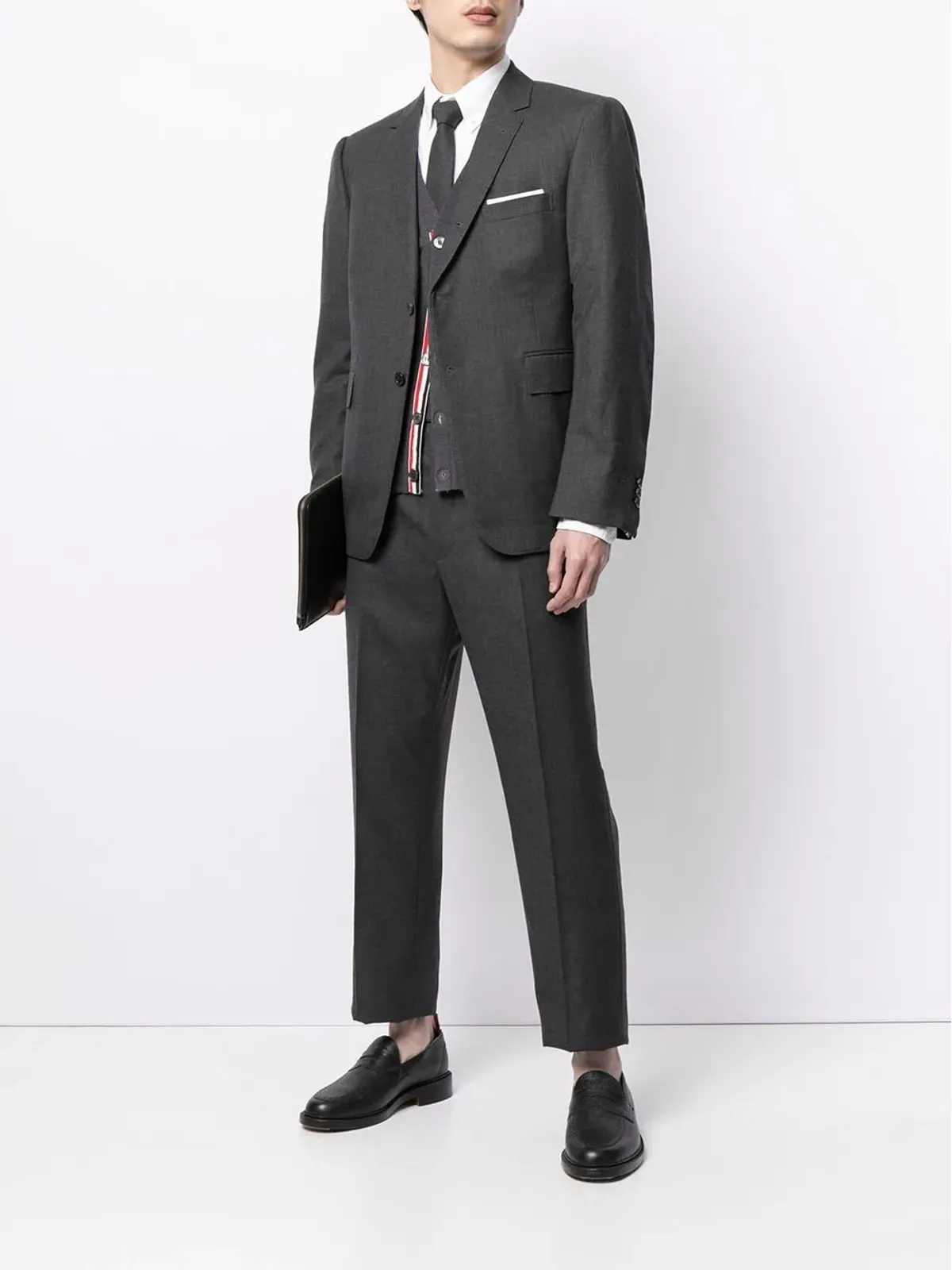 Thom Browne 4-Bar Vネック メリノ カーディガン - 画像2