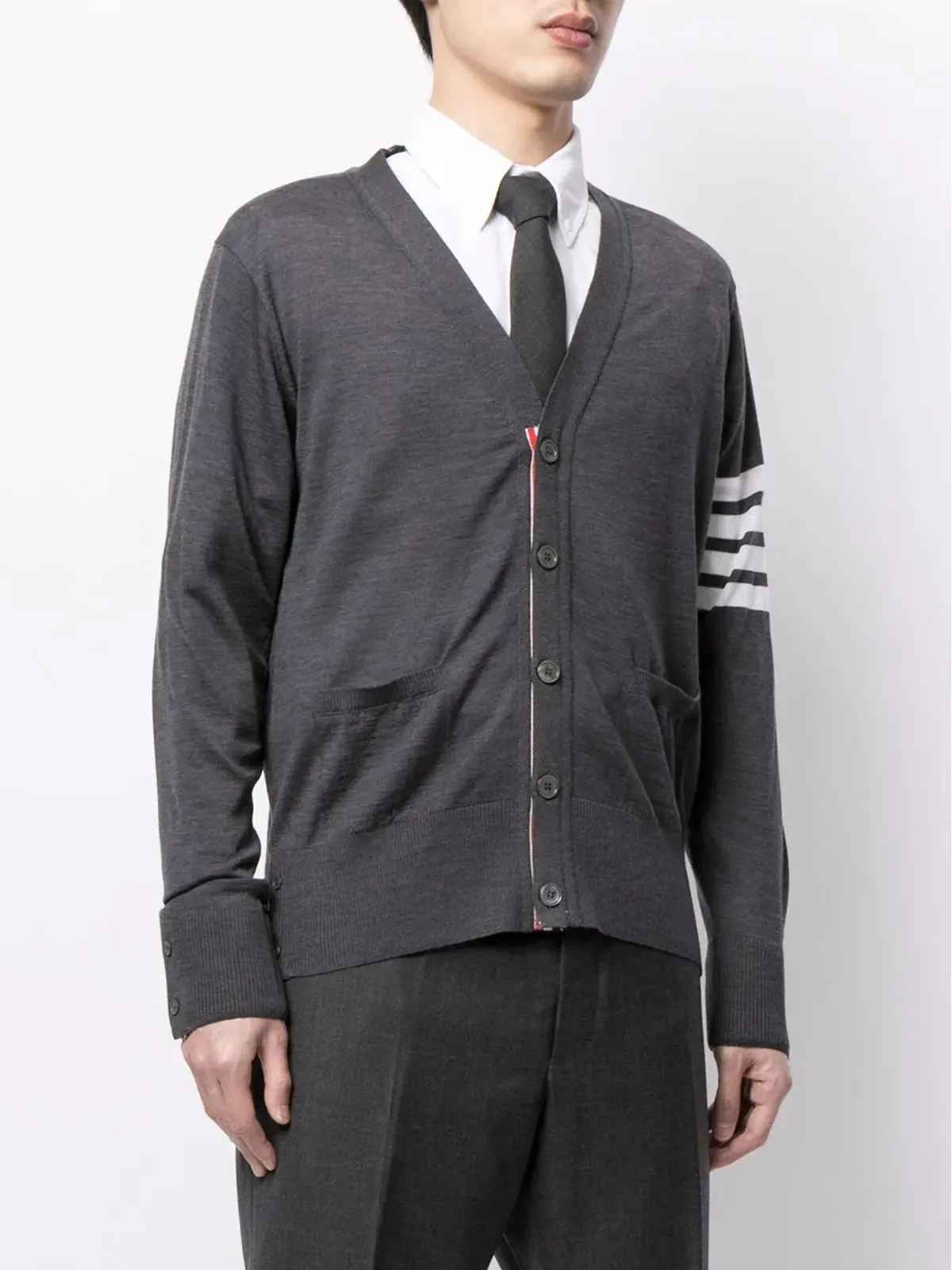 Thom Browne 4-Bar Vネック メリノ カーディガン - 画像3
