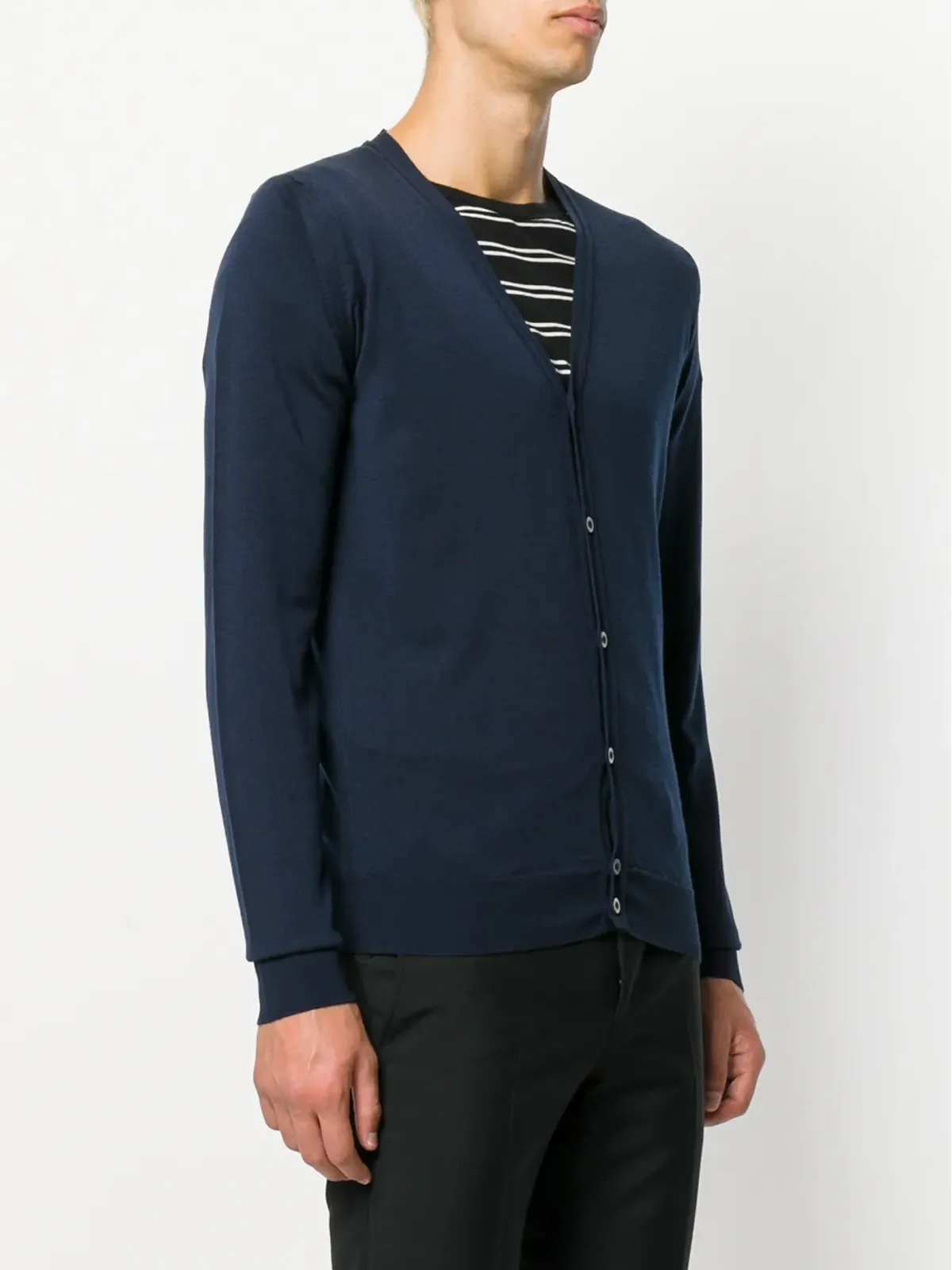 John Smedley Vネックカーディガン ブルー - 画像3