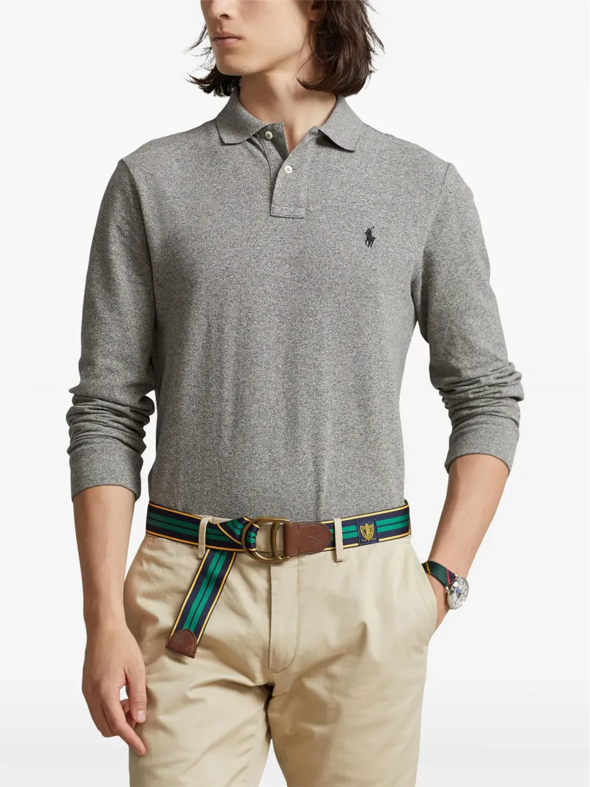 Polo Ralph Lauren ロゴ刺繍長袖ポロシャツ - グレー - 画像3