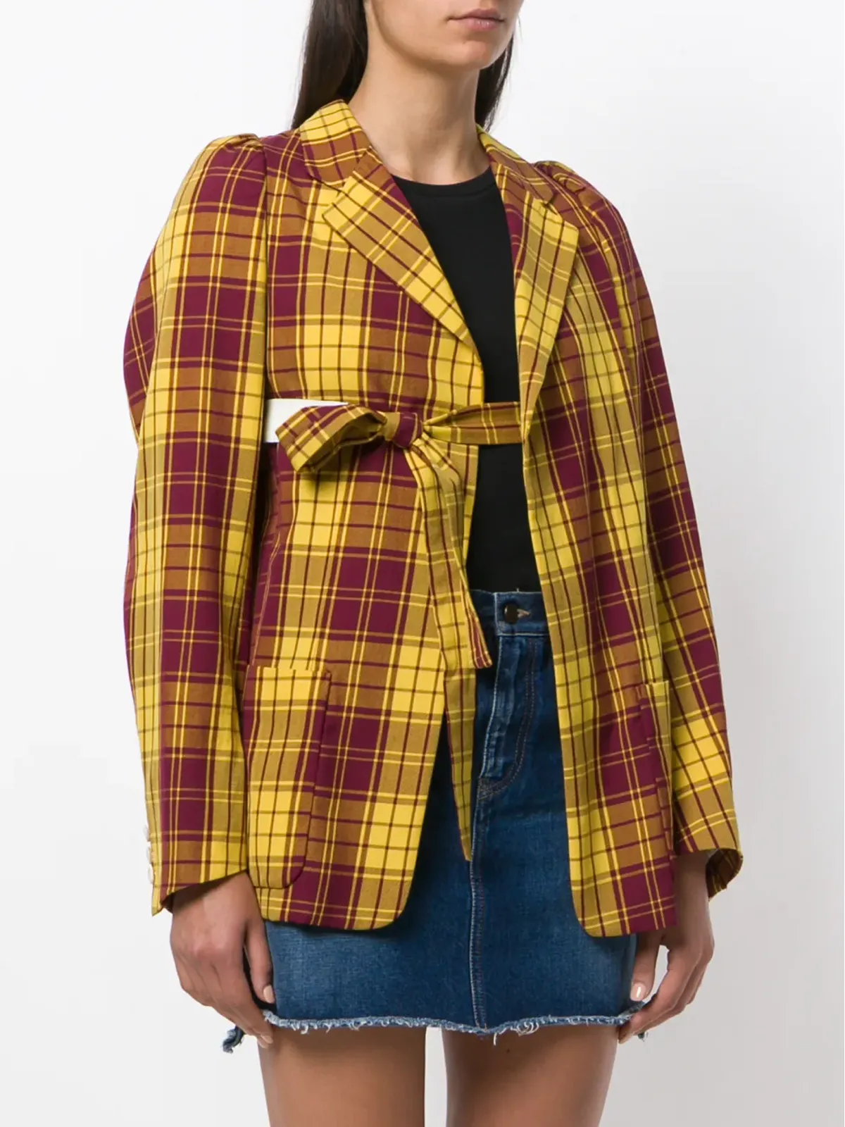 Comme Des Garçons Pre-Owned タータンチェック タイアップブレザー - 画像3