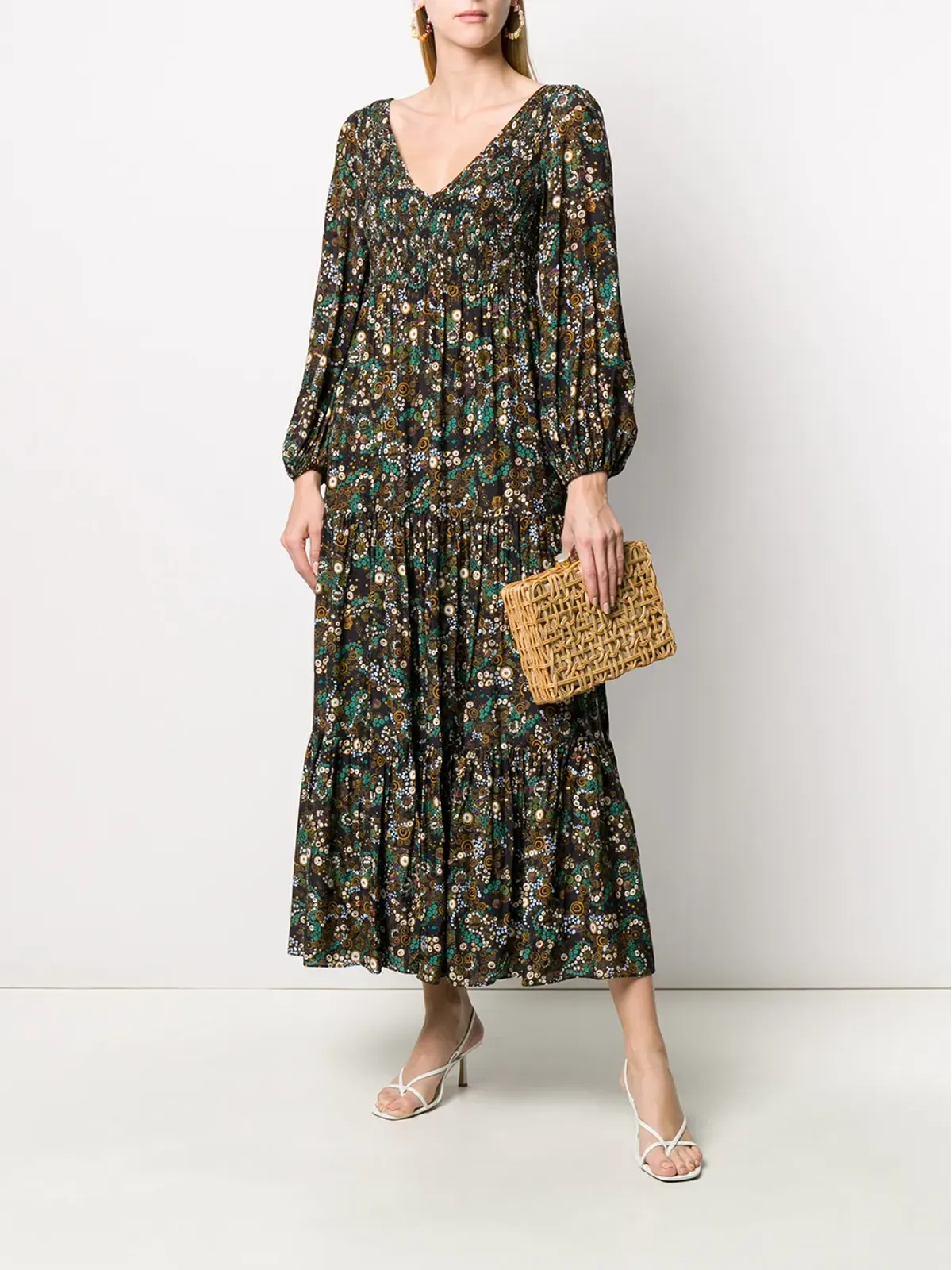 Rixo Lottie Klimt Wave-print tiered dress - Black - 画像2