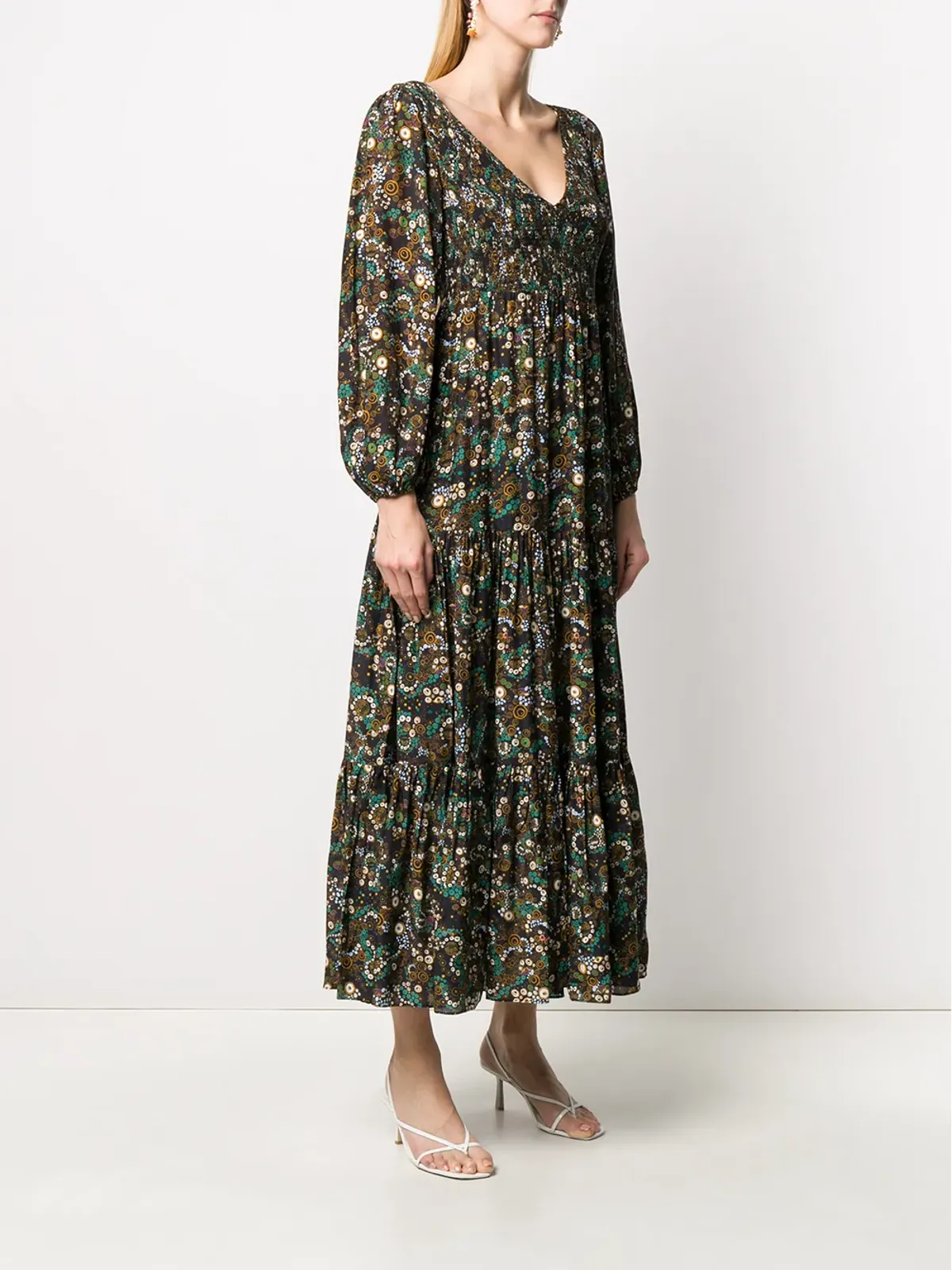 Rixo Lottie Klimt Wave-print tiered dress - Black - 画像3