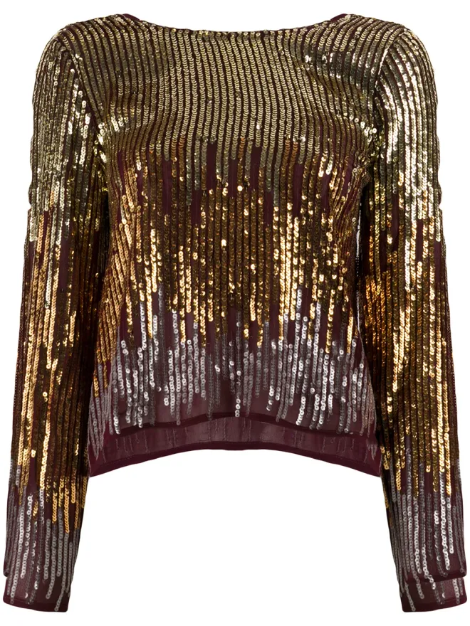 RIXO Rixo Bettina ombré sequinned blouse - Goldの商品画像