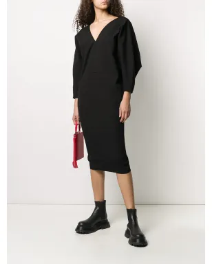 Rick Owens Vネック ミディドレス ブラック - サムネイル2