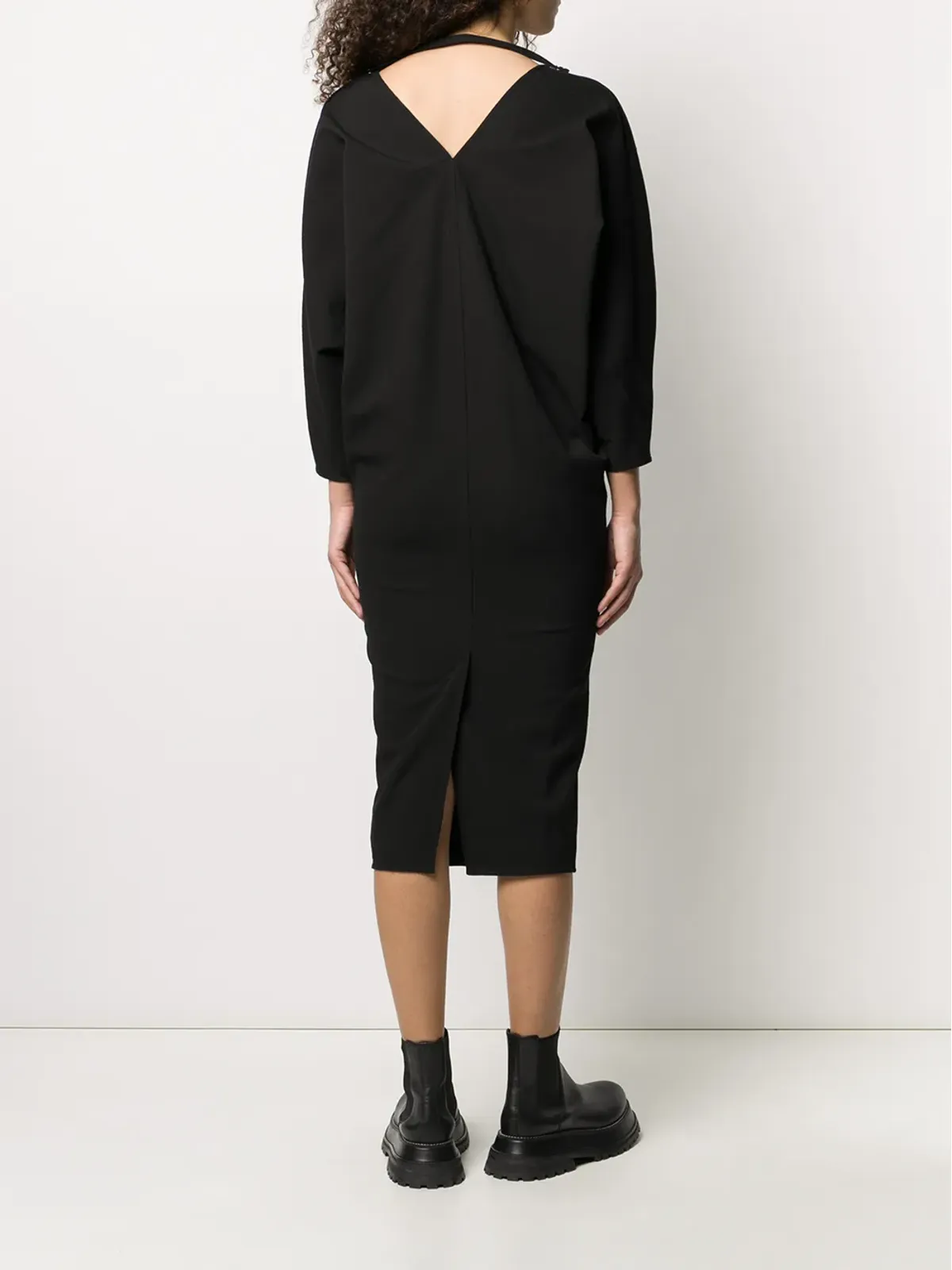 Rick Owens Vネック ミディドレス ブラック - 画像4
