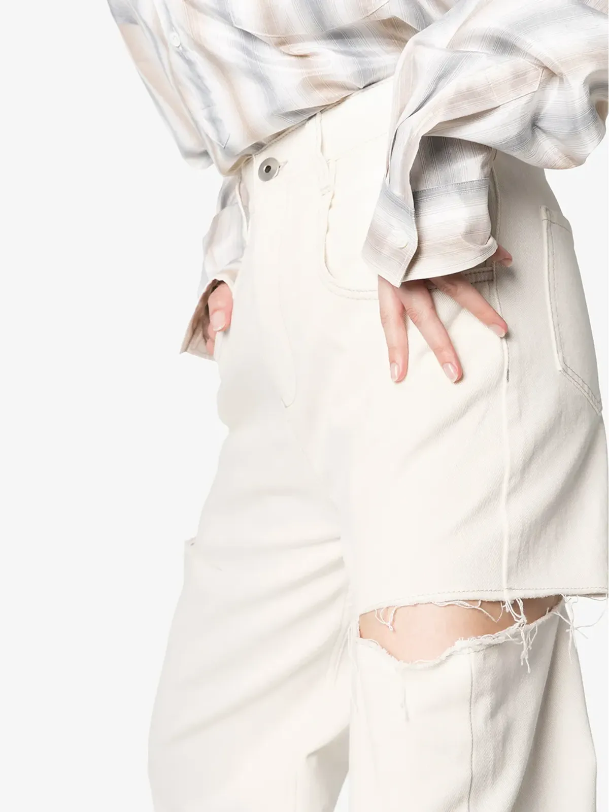 Maison Margiela ダメージ加工ストレートジーンズ - ホワイト - 画像5