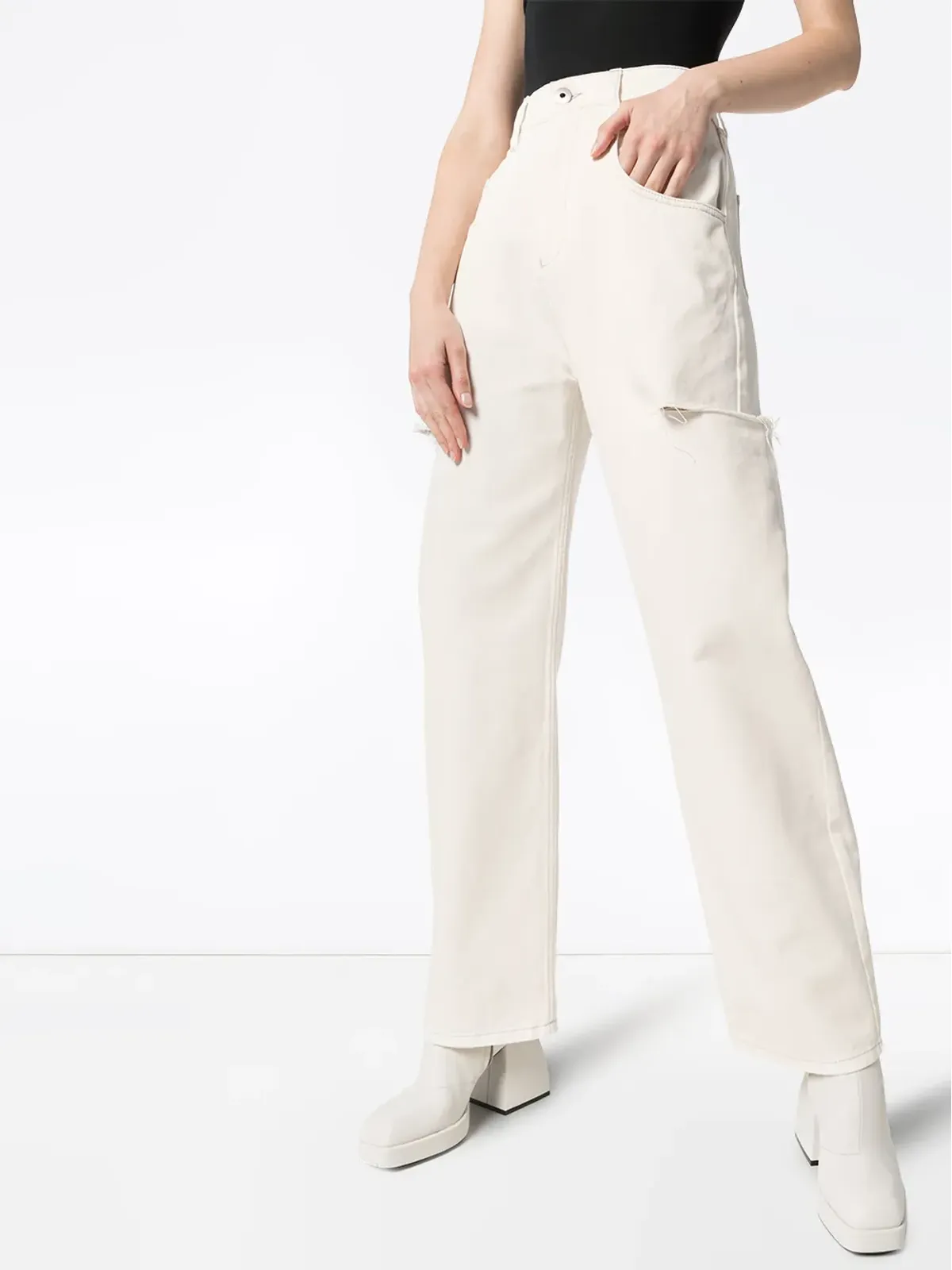 Maison Margiela ダメージ加工ストレートジーンズ - ホワイト - 画像3