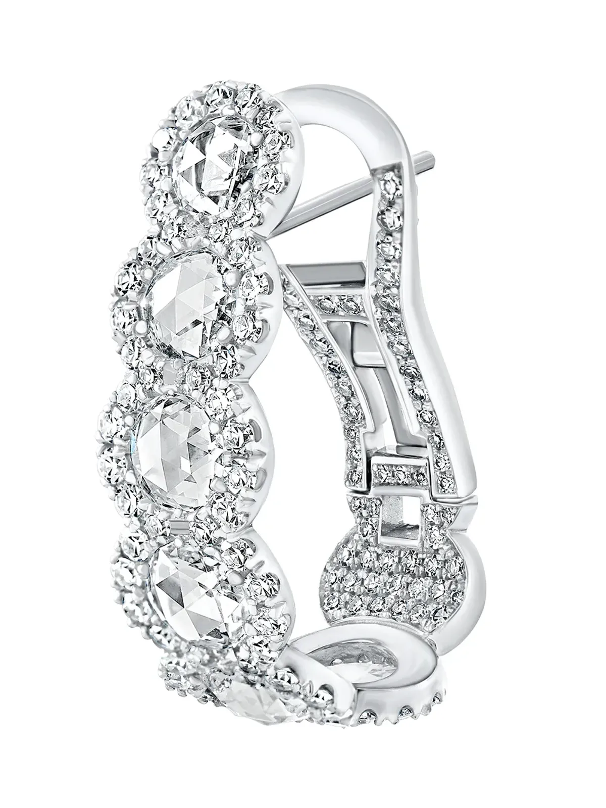 David Morris 18ktホワイトゴールド ローズカット ダイヤモンド フープピアス - 画像2