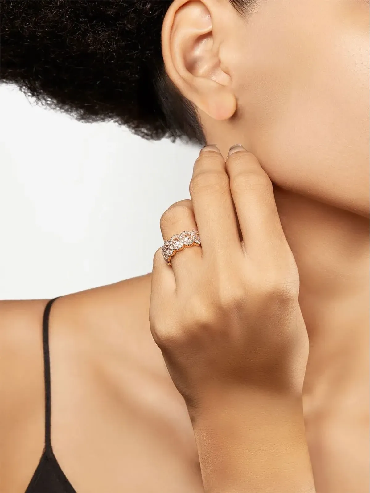 David Morris 18K ローズゴールド ローズカット・ダイヤモンド 1列 エタニティリング - ピンク - 画像2