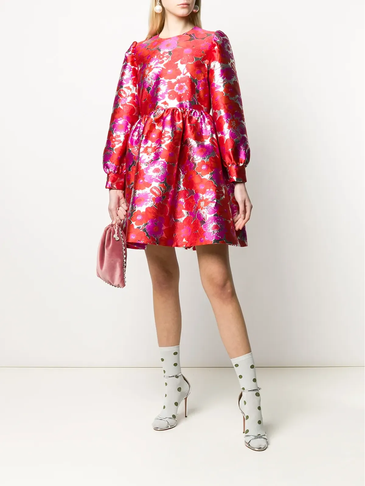 MSGM フローラルジャカード フレアドレス - 画像2