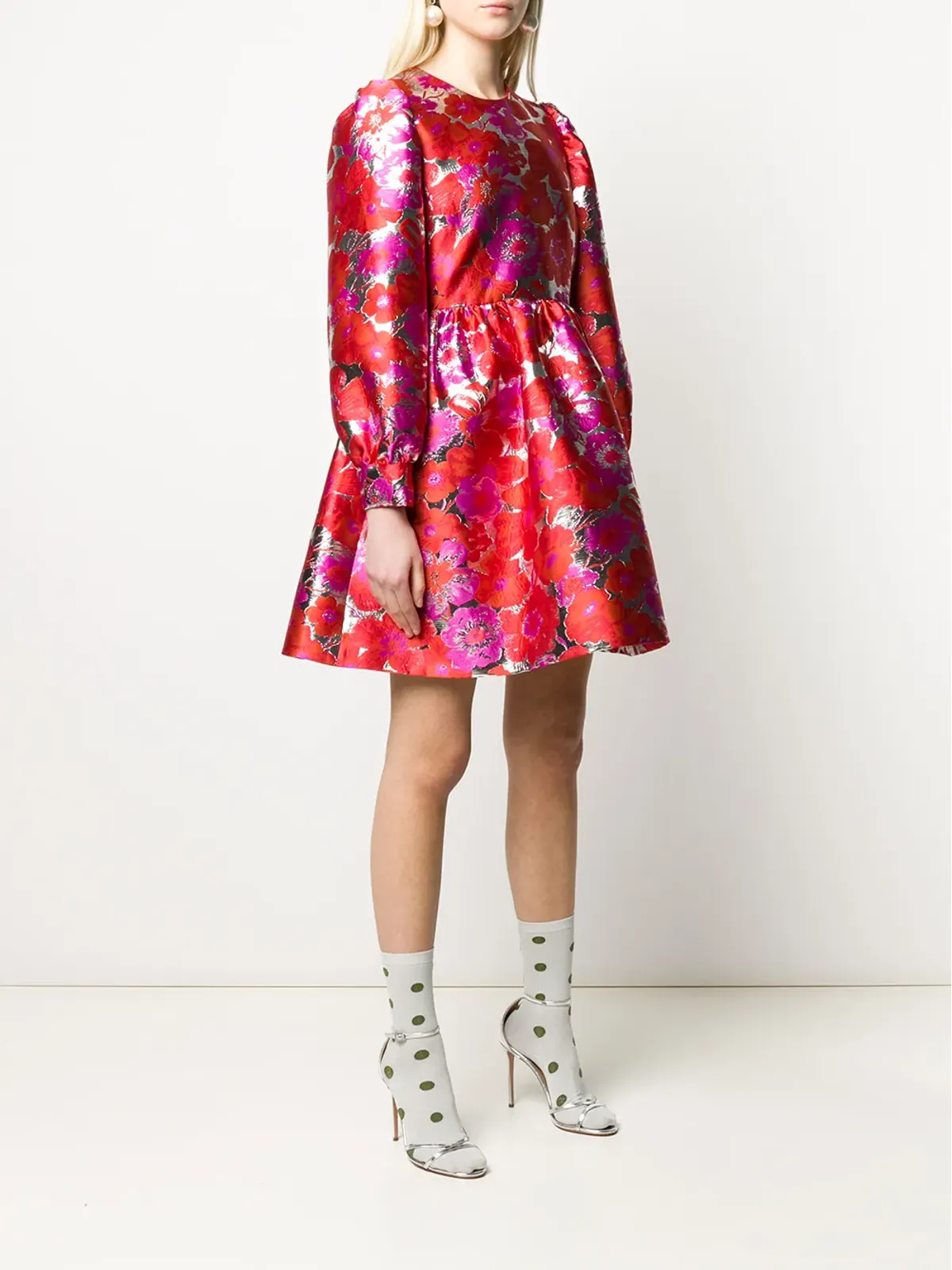 MSGM フローラルジャカード フレアドレス - 画像3