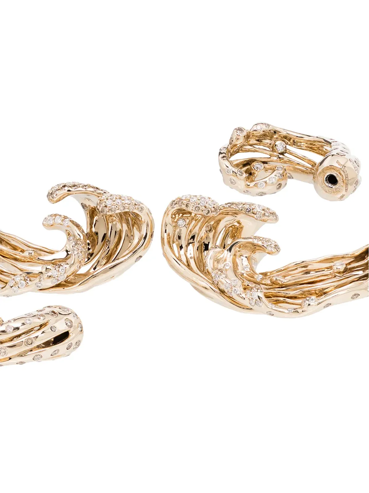 Bibi van der Velden 18K イエローゴールド ウェーブ ダイヤモンド イヤリング - 画像3