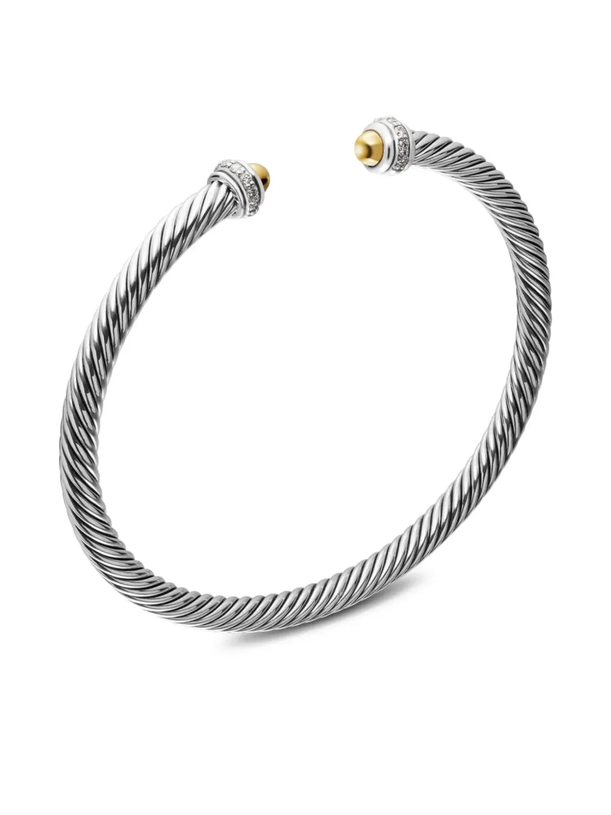 David Yurman 18Kイエローゴールドとスターリングシルバー クラシック ケーブル ダイヤモンド ブレスレット - 画像5