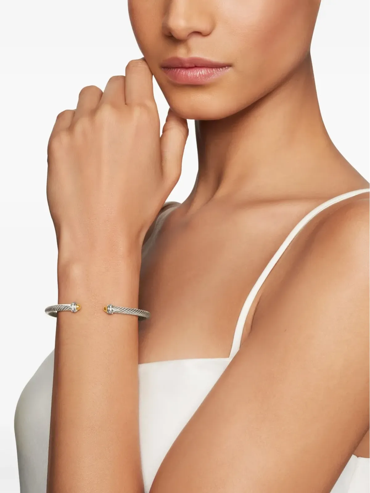 David Yurman 18Kイエローゴールドとスターリングシルバー クラシック ケーブル ダイヤモンド ブレスレット - 画像2