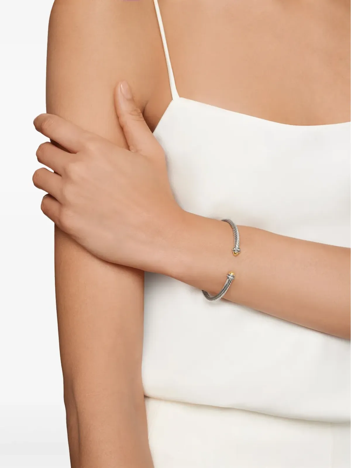 David Yurman 18Kイエローゴールドとスターリングシルバー クラシック ケーブル ダイヤモンド ブレスレット - 画像3