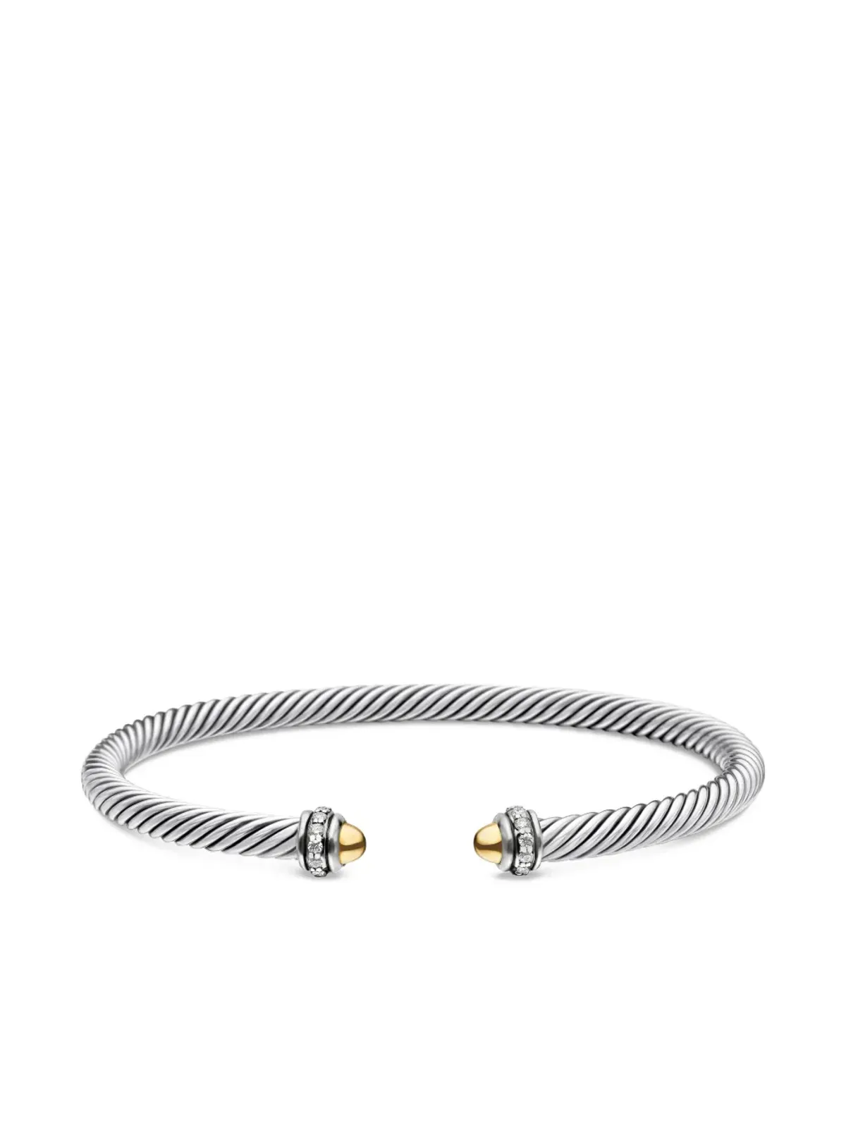 David Yurman 18Kイエローゴールドとスターリングシルバー クラシック ケーブル ダイヤモンド ブレスレット - 画像4