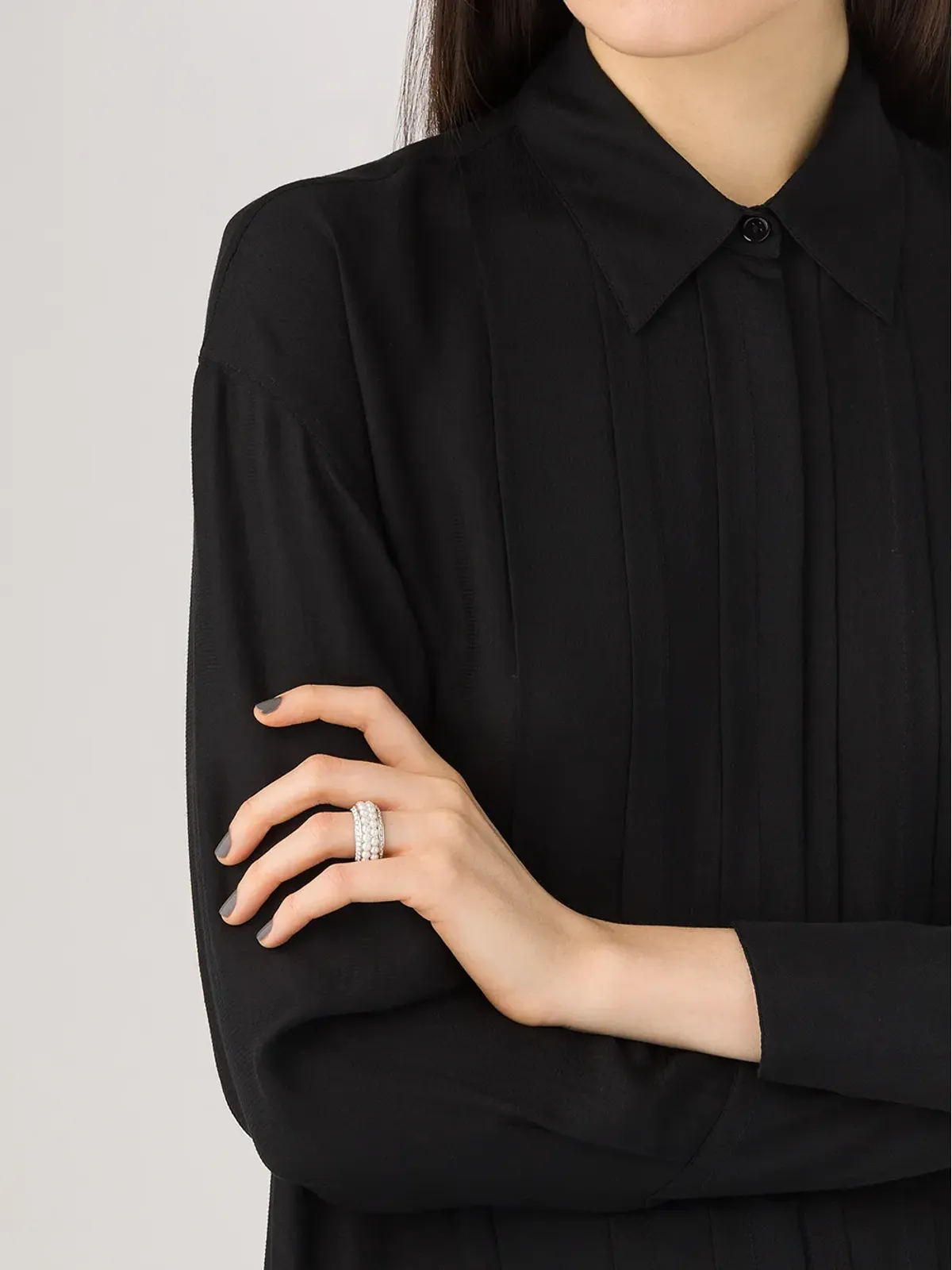 David Morris 18K ホワイトゴールド ダイヤモンド ダブルロウ リング - 画像2
