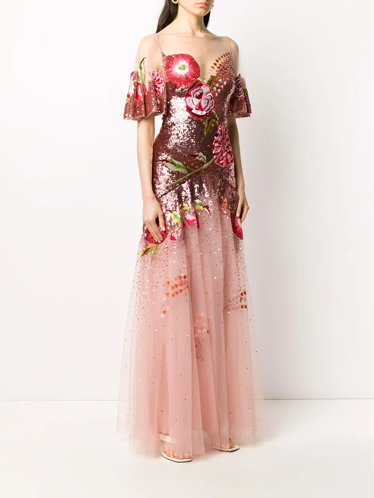 Temperley London フローラル刺繍スパンコール付きチュールガウン - 画像3