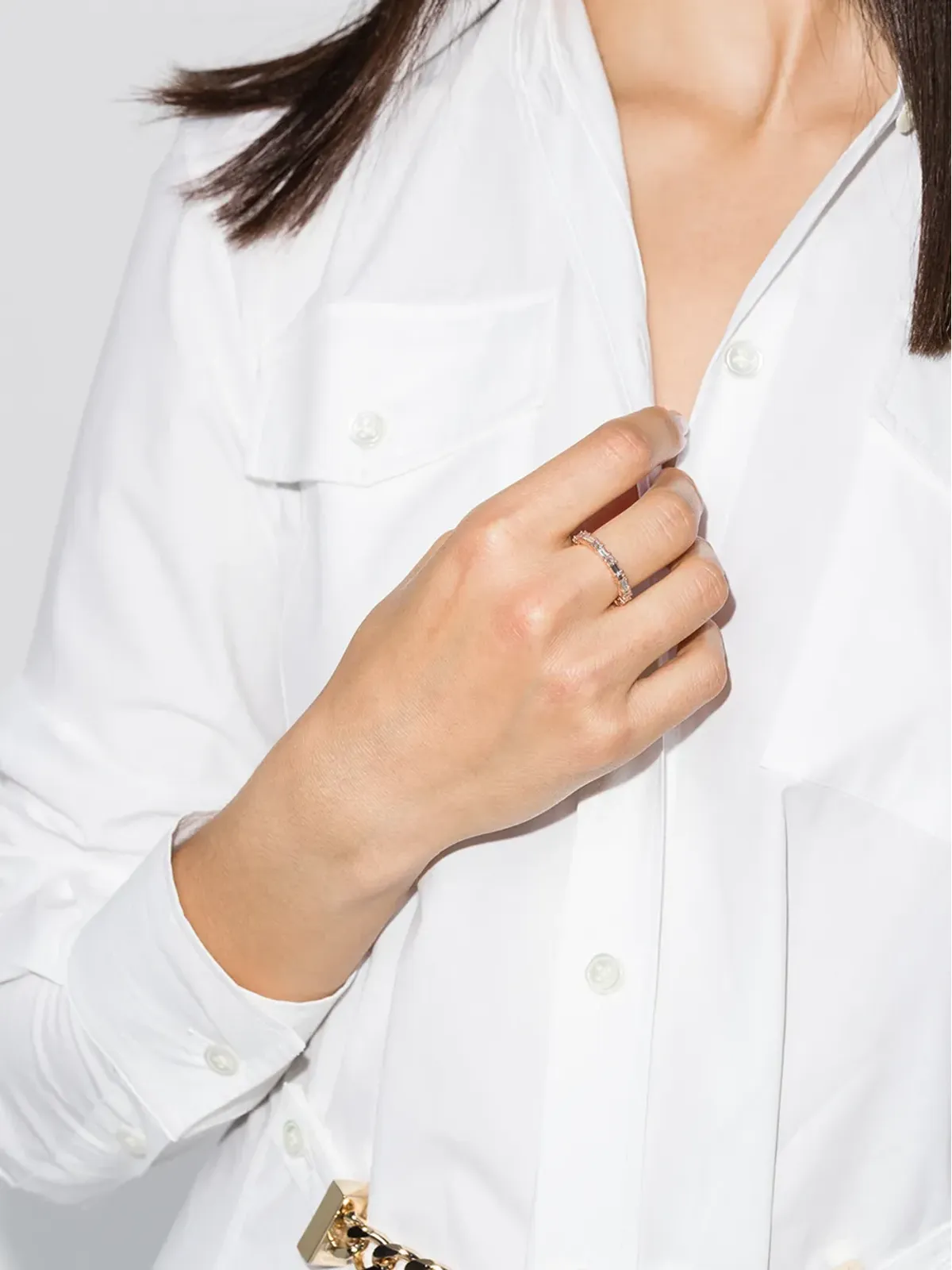 Suzanne Kalan 18K ローズゴールド 水平 バゲットカット ダイヤモンド リング - ピンク - 画像2