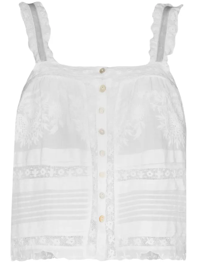 LoveShackFancy LoveShackFancy Sully cropped crocheted top - Whiteの商品画像