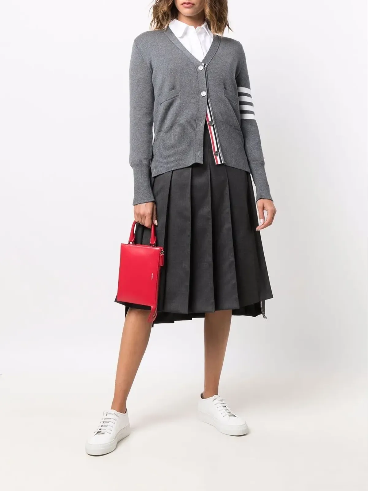 Thom Browne ダークグレー 膝下丈プリーツスカート - 画像2