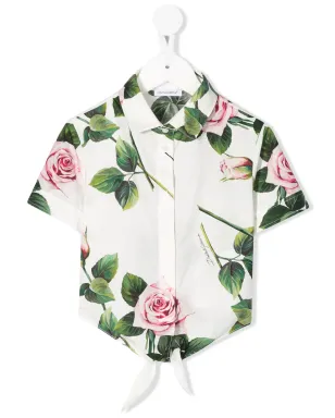 Dolce & Gabbana Kids rose print cropped shirt - White - サムネイル1