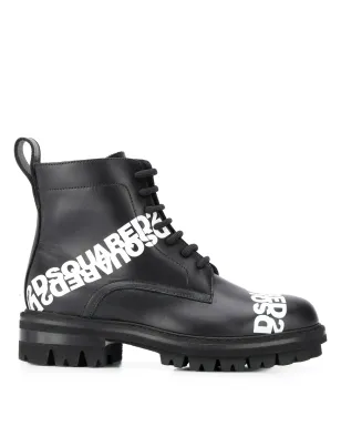 DSQUARED2 ロゴプリント レースアップ ブーツ - ブラック - サムネイル1
