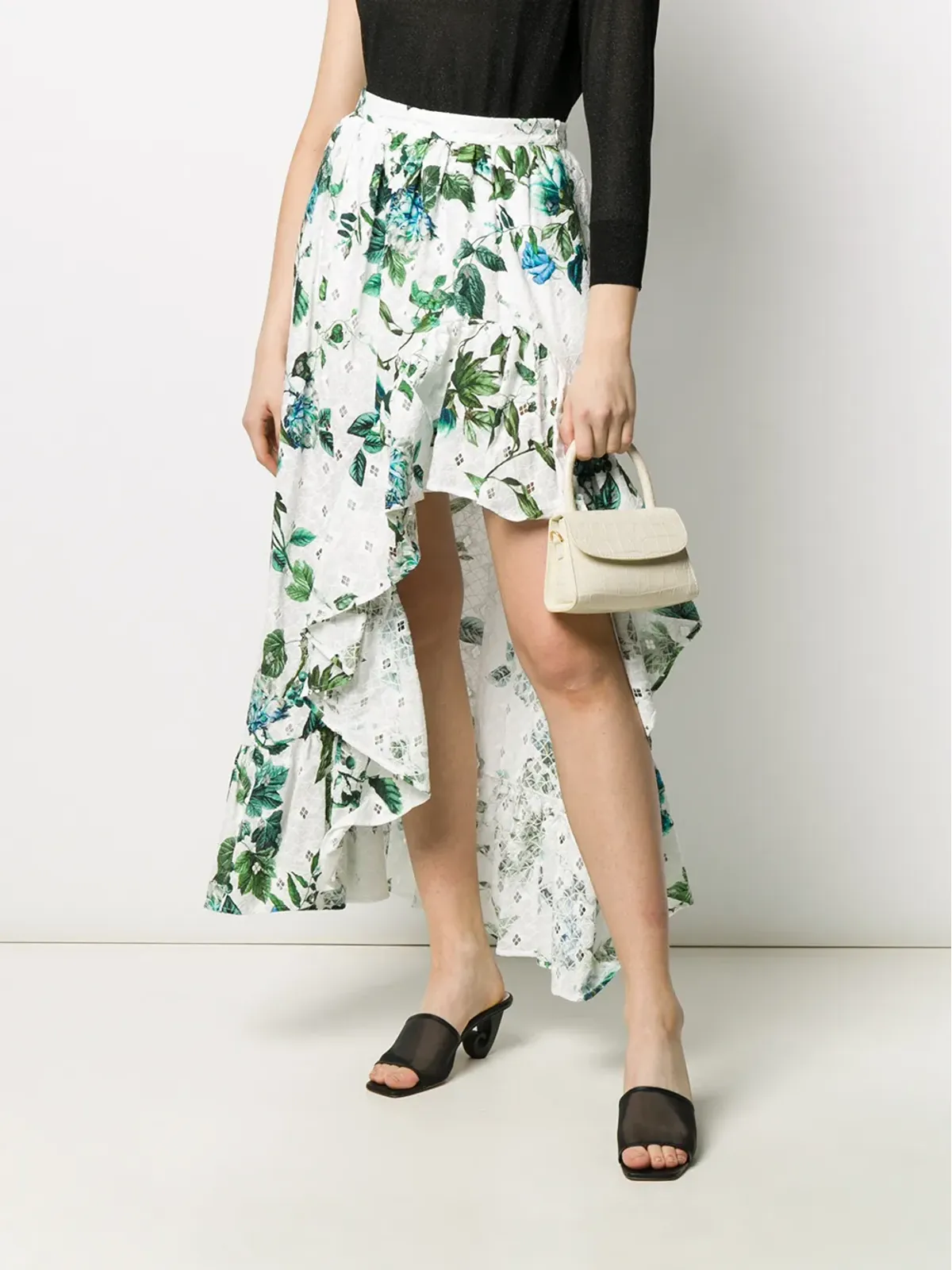 Blumarine アシンメトリック フリル花柄プリントスカート - 画像2