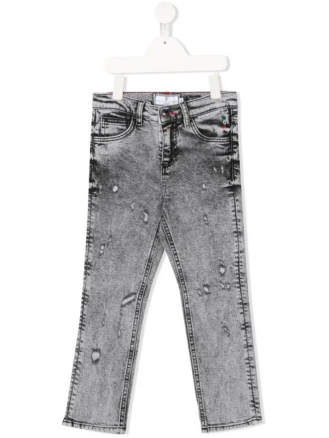 Philipp Plein Junior Philipp Plein Junior デニム distressed straight-leg jeansの商品画像
