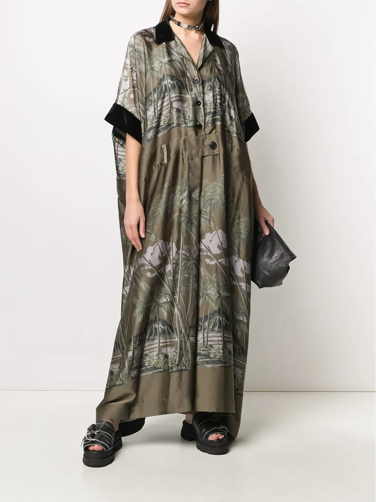 sacai tropical print maxi shirt dress - Green - 画像2