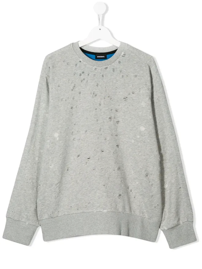 Diesel Kids Diesel Kids TEEN distressed crew neck sweatshirt - Greyの商品画像