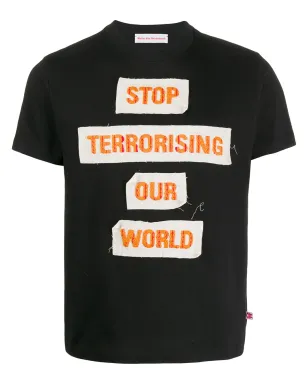 Walter Van Beirendonck Pre-Owned Stop Terrorising Our World パッチTシャツ - ブラック - サムネイル1