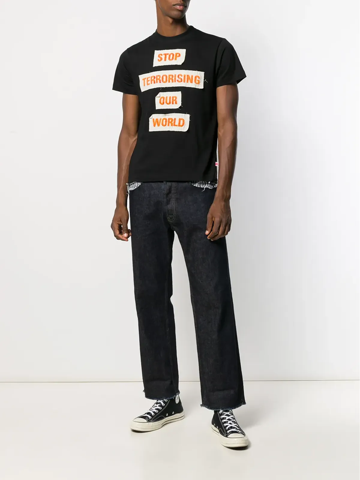 Walter Van Beirendonck Pre-Owned Stop Terrorising Our World パッチTシャツ - ブラック - 画像2