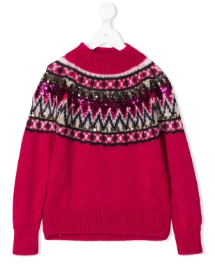 Alberta Ferretti Kids ピンクのスパンコール刺繍入りセーター - サムネイル1