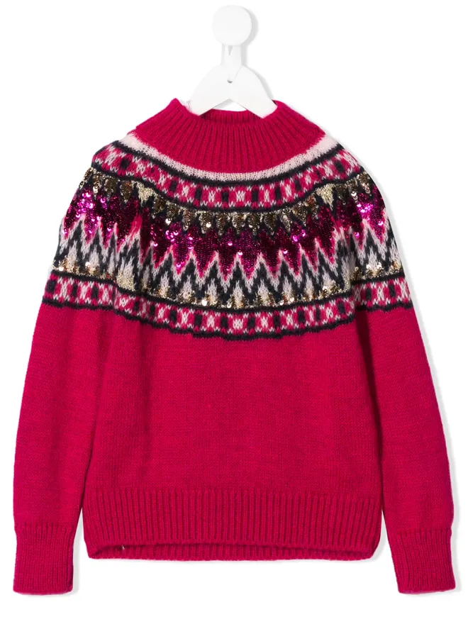 Alberta Ferretti Kids Alberta Ferretti Kids ピンクのスパンコール刺繍入りセーターの商品画像
