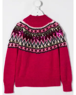 Alberta Ferretti Kids ピンクのスパンコール刺繍入りセーター - サムネイル2