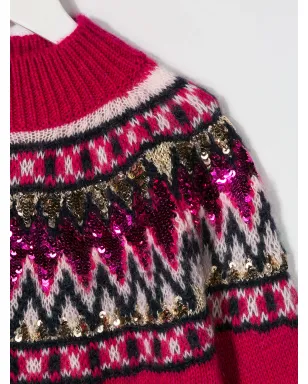 Alberta Ferretti Kids ピンクのスパンコール刺繍入りセーター - サムネイル3